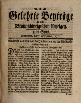 Braunschweigische Anzeigen. Gelehrte Beyträge zu den Braunschweigischen Anzeigen (Braunschweigische Anzeigen) Mittwoch 7. Februar 1770