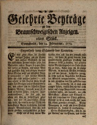 Braunschweigische Anzeigen. Gelehrte Beyträge zu den Braunschweigischen Anzeigen (Braunschweigische Anzeigen) Samstag 24. Februar 1770