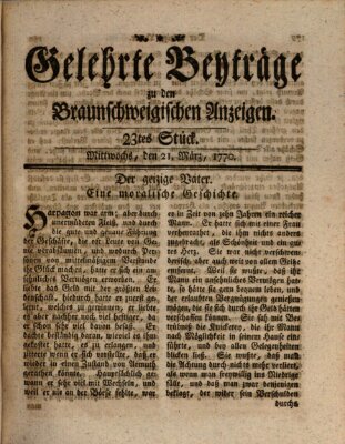 Braunschweigische Anzeigen. Gelehrte Beyträge zu den Braunschweigischen Anzeigen (Braunschweigische Anzeigen) Mittwoch 21. März 1770