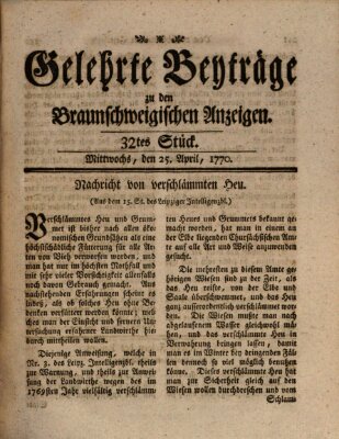 Braunschweigische Anzeigen. Gelehrte Beyträge zu den Braunschweigischen Anzeigen (Braunschweigische Anzeigen) Mittwoch 25. April 1770