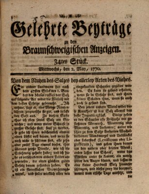 Braunschweigische Anzeigen. Gelehrte Beyträge zu den Braunschweigischen Anzeigen (Braunschweigische Anzeigen) Mittwoch 2. Mai 1770