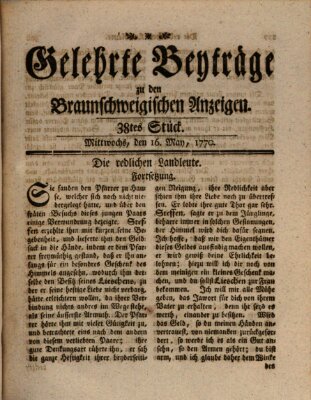 Braunschweigische Anzeigen. Gelehrte Beyträge zu den Braunschweigischen Anzeigen (Braunschweigische Anzeigen) Mittwoch 16. Mai 1770