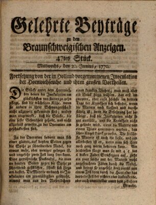 Braunschweigische Anzeigen. Gelehrte Beyträge zu den Braunschweigischen Anzeigen (Braunschweigische Anzeigen) Mittwoch 20. Juni 1770