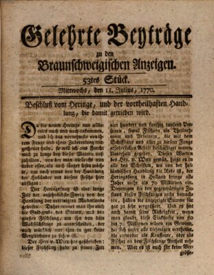 Braunschweigische Anzeigen. Gelehrte Beyträge zu den Braunschweigischen Anzeigen (Braunschweigische Anzeigen) Mittwoch 11. Juli 1770