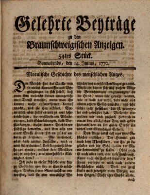 Braunschweigische Anzeigen. Gelehrte Beyträge zu den Braunschweigischen Anzeigen (Braunschweigische Anzeigen) Samstag 14. Juli 1770