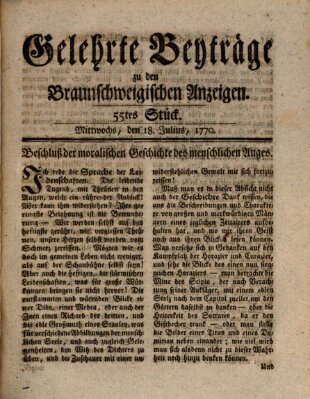 Braunschweigische Anzeigen. Gelehrte Beyträge zu den Braunschweigischen Anzeigen (Braunschweigische Anzeigen) Mittwoch 18. Juli 1770