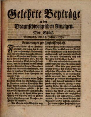 Braunschweigische Anzeigen. Gelehrte Beyträge zu den Braunschweigischen Anzeigen (Braunschweigische Anzeigen) Mittwoch 25. Juli 1770