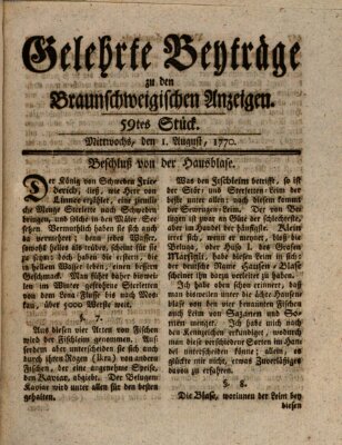 Braunschweigische Anzeigen. Gelehrte Beyträge zu den Braunschweigischen Anzeigen (Braunschweigische Anzeigen) Mittwoch 1. August 1770