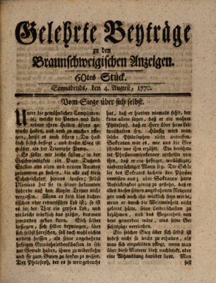 Braunschweigische Anzeigen. Gelehrte Beyträge zu den Braunschweigischen Anzeigen (Braunschweigische Anzeigen) Samstag 4. August 1770