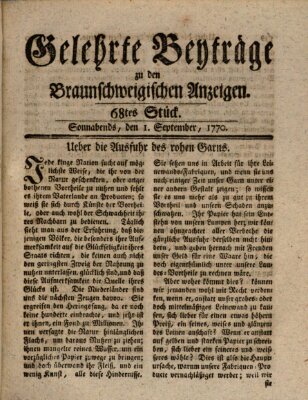 Braunschweigische Anzeigen. Gelehrte Beyträge zu den Braunschweigischen Anzeigen (Braunschweigische Anzeigen) Samstag 1. September 1770