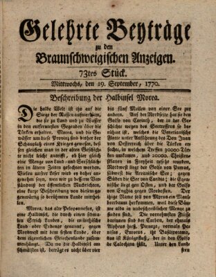 Braunschweigische Anzeigen. Gelehrte Beyträge zu den Braunschweigischen Anzeigen (Braunschweigische Anzeigen) Mittwoch 19. September 1770