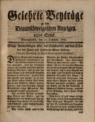 Braunschweigische Anzeigen. Gelehrte Beyträge zu den Braunschweigischen Anzeigen (Braunschweigische Anzeigen) Samstag 20. Oktober 1770