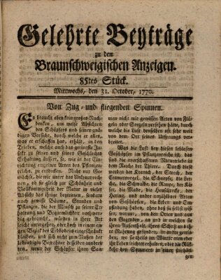 Braunschweigische Anzeigen. Gelehrte Beyträge zu den Braunschweigischen Anzeigen (Braunschweigische Anzeigen) Mittwoch 31. Oktober 1770