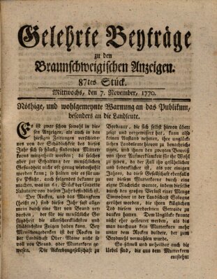 Braunschweigische Anzeigen. Gelehrte Beyträge zu den Braunschweigischen Anzeigen (Braunschweigische Anzeigen) Mittwoch 7. November 1770