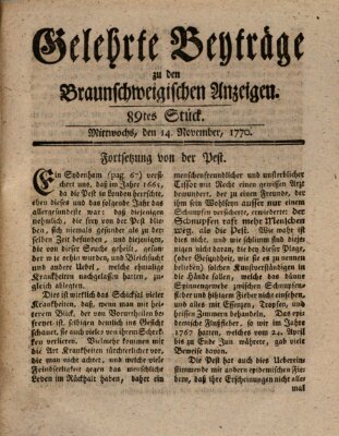 Braunschweigische Anzeigen. Gelehrte Beyträge zu den Braunschweigischen Anzeigen (Braunschweigische Anzeigen) Mittwoch 14. November 1770