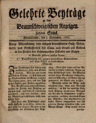 Braunschweigische Anzeigen. Gelehrte Beyträge zu den Braunschweigischen Anzeigen (Braunschweigische Anzeigen) Samstag 8. Dezember 1770