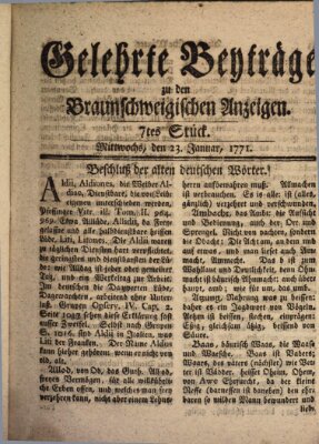 Braunschweigische Anzeigen. Gelehrte Beyträge zu den Braunschweigischen Anzeigen (Braunschweigische Anzeigen) Mittwoch 23. Januar 1771