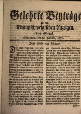 Braunschweigische Anzeigen. Gelehrte Beyträge zu den Braunschweigischen Anzeigen (Braunschweigische Anzeigen) Mittwoch 20. Februar 1771