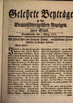 Braunschweigische Anzeigen. Gelehrte Beyträge zu den Braunschweigischen Anzeigen (Braunschweigische Anzeigen) Samstag 2. März 1771