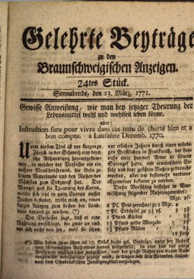 Braunschweigische Anzeigen. Gelehrte Beyträge zu den Braunschweigischen Anzeigen (Braunschweigische Anzeigen) Samstag 23. März 1771