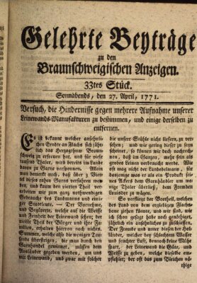 Braunschweigische Anzeigen. Gelehrte Beyträge zu den Braunschweigischen Anzeigen (Braunschweigische Anzeigen) Samstag 27. April 1771