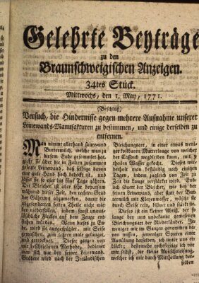 Braunschweigische Anzeigen. Gelehrte Beyträge zu den Braunschweigischen Anzeigen (Braunschweigische Anzeigen) Mittwoch 1. Mai 1771