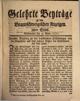 Braunschweigische Anzeigen. Gelehrte Beyträge zu den Braunschweigischen Anzeigen (Braunschweigische Anzeigen) Mittwoch 15. Mai 1771