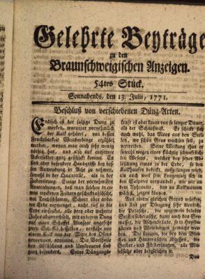 Braunschweigische Anzeigen. Gelehrte Beyträge zu den Braunschweigischen Anzeigen (Braunschweigische Anzeigen) Samstag 13. Juli 1771