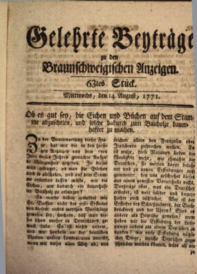 Braunschweigische Anzeigen. Gelehrte Beyträge zu den Braunschweigischen Anzeigen (Braunschweigische Anzeigen) Mittwoch 14. August 1771