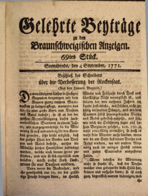 Braunschweigische Anzeigen. Gelehrte Beyträge zu den Braunschweigischen Anzeigen (Braunschweigische Anzeigen) Mittwoch 4. September 1771