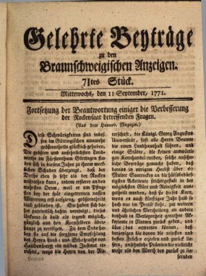 Braunschweigische Anzeigen. Gelehrte Beyträge zu den Braunschweigischen Anzeigen (Braunschweigische Anzeigen) Mittwoch 11. September 1771