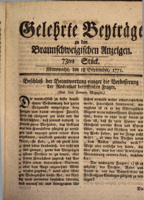 Braunschweigische Anzeigen. Gelehrte Beyträge zu den Braunschweigischen Anzeigen (Braunschweigische Anzeigen) Mittwoch 18. September 1771