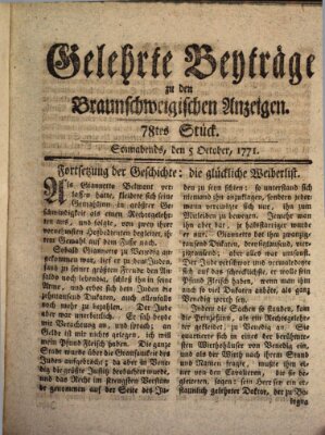 Braunschweigische Anzeigen. Gelehrte Beyträge zu den Braunschweigischen Anzeigen (Braunschweigische Anzeigen) Samstag 5. Oktober 1771