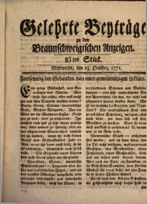 Braunschweigische Anzeigen. Gelehrte Beyträge zu den Braunschweigischen Anzeigen (Braunschweigische Anzeigen) Mittwoch 23. Oktober 1771