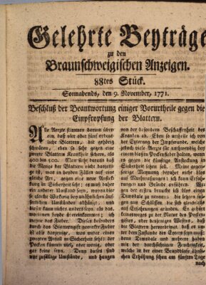 Braunschweigische Anzeigen. Gelehrte Beyträge zu den Braunschweigischen Anzeigen (Braunschweigische Anzeigen) Samstag 9. November 1771