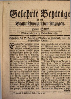 Braunschweigische Anzeigen. Gelehrte Beyträge zu den Braunschweigischen Anzeigen (Braunschweigische Anzeigen) Mittwoch 13. November 1771