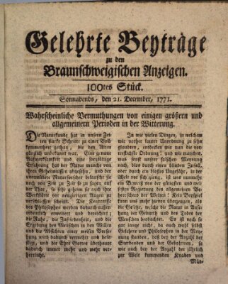 Braunschweigische Anzeigen. Gelehrte Beyträge zu den Braunschweigischen Anzeigen (Braunschweigische Anzeigen) Samstag 21. Dezember 1771