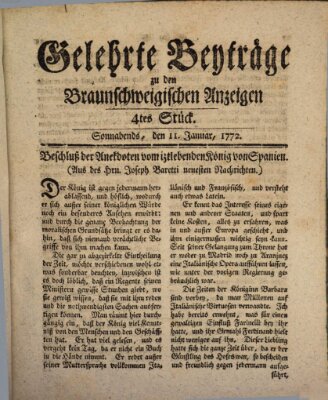 Braunschweigische Anzeigen. Gelehrte Beyträge zu den Braunschweigischen Anzeigen (Braunschweigische Anzeigen) Samstag 11. Januar 1772