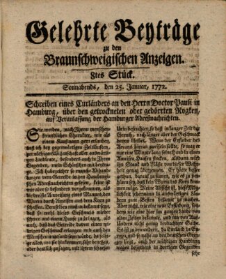 Braunschweigische Anzeigen. Gelehrte Beyträge zu den Braunschweigischen Anzeigen (Braunschweigische Anzeigen) Samstag 25. Januar 1772