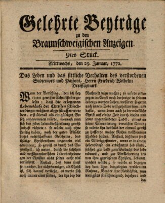 Braunschweigische Anzeigen. Gelehrte Beyträge zu den Braunschweigischen Anzeigen (Braunschweigische Anzeigen) Mittwoch 29. Januar 1772