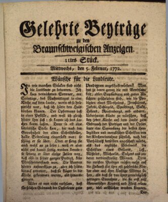 Braunschweigische Anzeigen. Gelehrte Beyträge zu den Braunschweigischen Anzeigen (Braunschweigische Anzeigen) Mittwoch 5. Februar 1772