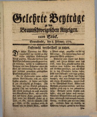 Braunschweigische Anzeigen. Gelehrte Beyträge zu den Braunschweigischen Anzeigen (Braunschweigische Anzeigen) Samstag 8. Februar 1772