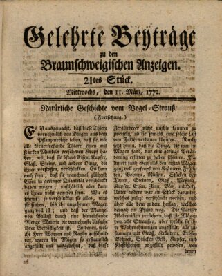 Braunschweigische Anzeigen. Gelehrte Beyträge zu den Braunschweigischen Anzeigen (Braunschweigische Anzeigen) Mittwoch 11. März 1772