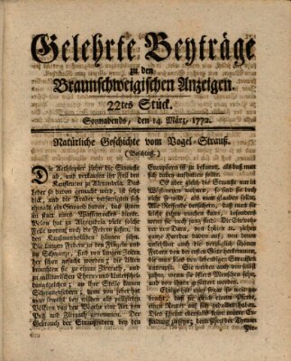 Braunschweigische Anzeigen. Gelehrte Beyträge zu den Braunschweigischen Anzeigen (Braunschweigische Anzeigen) Samstag 14. März 1772