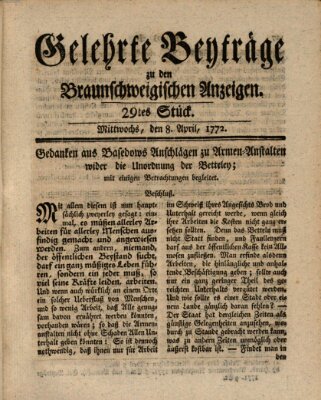 Braunschweigische Anzeigen. Gelehrte Beyträge zu den Braunschweigischen Anzeigen (Braunschweigische Anzeigen) Mittwoch 8. April 1772