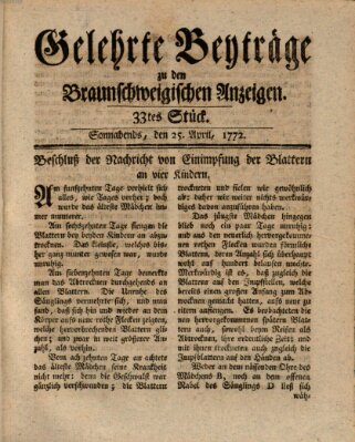 Braunschweigische Anzeigen. Gelehrte Beyträge zu den Braunschweigischen Anzeigen (Braunschweigische Anzeigen) Samstag 25. April 1772