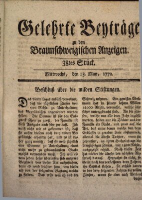 Braunschweigische Anzeigen. Gelehrte Beyträge zu den Braunschweigischen Anzeigen (Braunschweigische Anzeigen) Mittwoch 13. Mai 1772