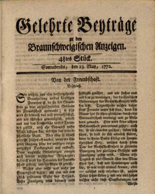 Braunschweigische Anzeigen. Gelehrte Beyträge zu den Braunschweigischen Anzeigen (Braunschweigische Anzeigen) Samstag 23. Mai 1772