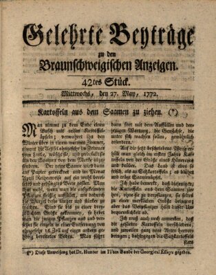 Braunschweigische Anzeigen. Gelehrte Beyträge zu den Braunschweigischen Anzeigen (Braunschweigische Anzeigen) Mittwoch 27. Mai 1772