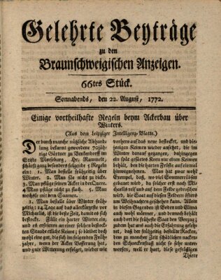 Braunschweigische Anzeigen. Gelehrte Beyträge zu den Braunschweigischen Anzeigen (Braunschweigische Anzeigen) Samstag 22. August 1772